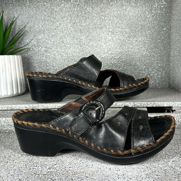 Ariat Sandals Daytona Black Leather Strap Open Toe Wedge Size 7 - Picture 1 of 7